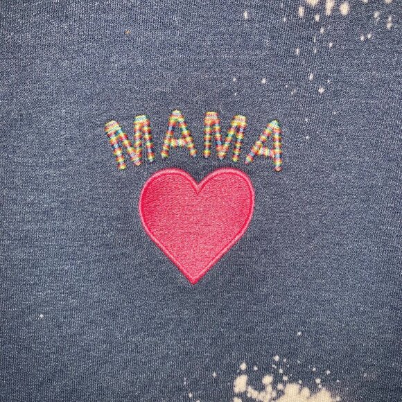 Mama Heart Sweatshirt Womens XL Embroidered Bleached Sweatshirt Tie Dye Pullover - Picture 2 of 5